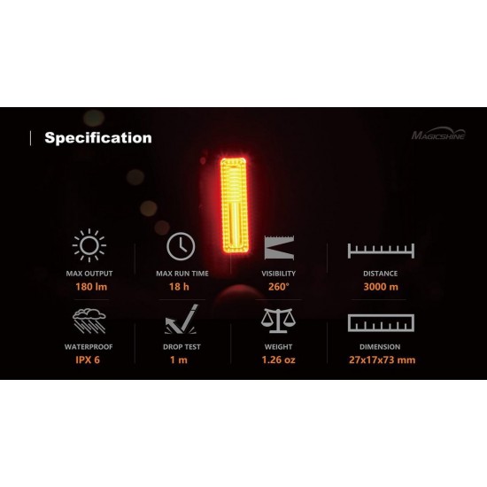  Magicshine Seemee 180 lumen - Achterlicht met remsensor - USB oplaadbaar